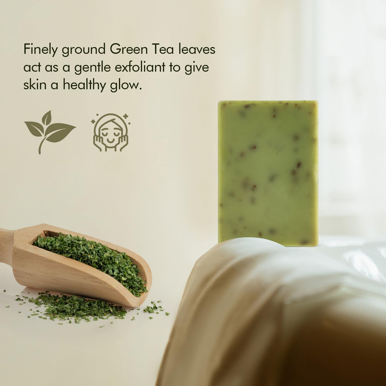 PALFICAB Green Tea Soap Bar, Natural Bath Soap with Tea Leaves, Coconut Oil, Shea Butter, Homemade - Vegan Bar Soap with Cold Pressed For Face and Body, Help Moisturizing Soften Dry Skin, 2 Bars